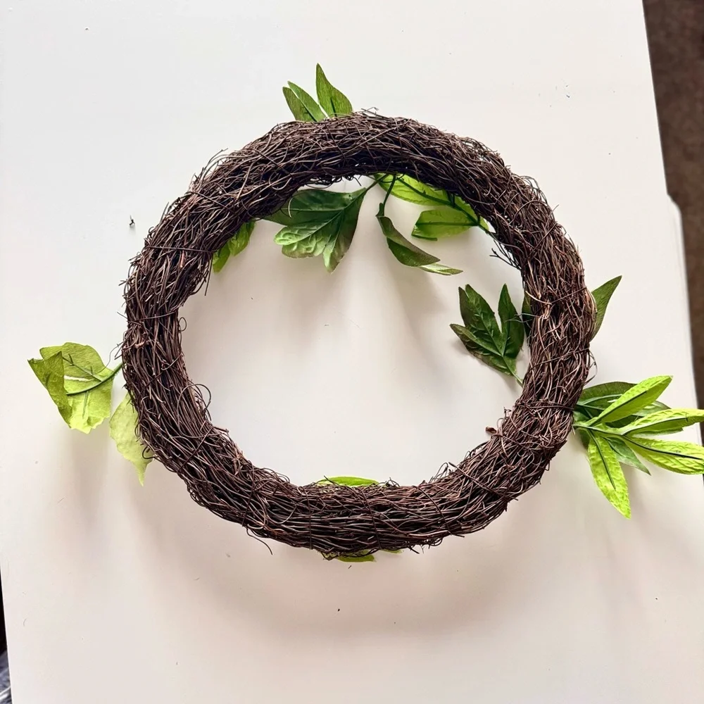 14” Round Brown Vine & Twigs Faux Floral Wreath for Spring Summer Fall Winter